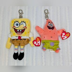 Ty SpongeBob and Patrick Plush Keychains - Yellow and Pink